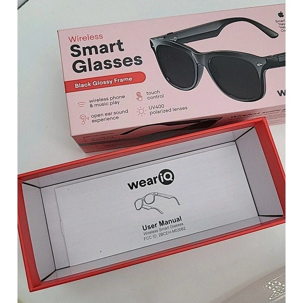 Wear IQ Smart Glasses Black Wireless Phone Music Play, Touch Control, UV400 NEW